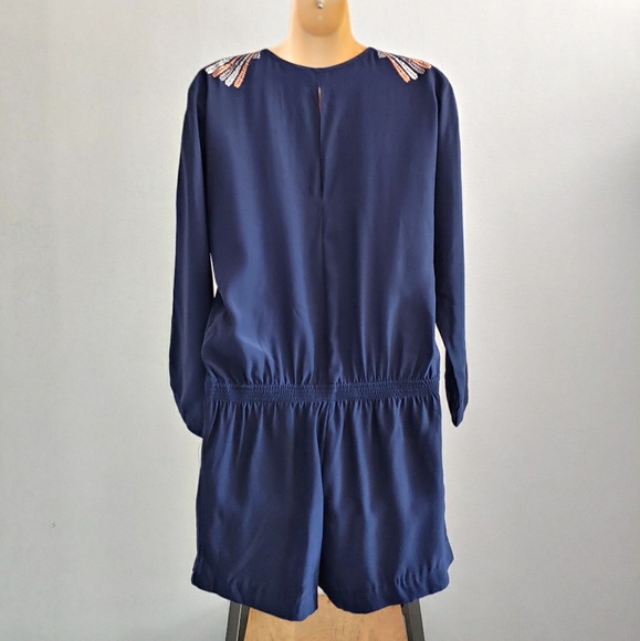 NWT Parker Silk Navy Blue Stud Shoulder Romper - Picture 4 of 9